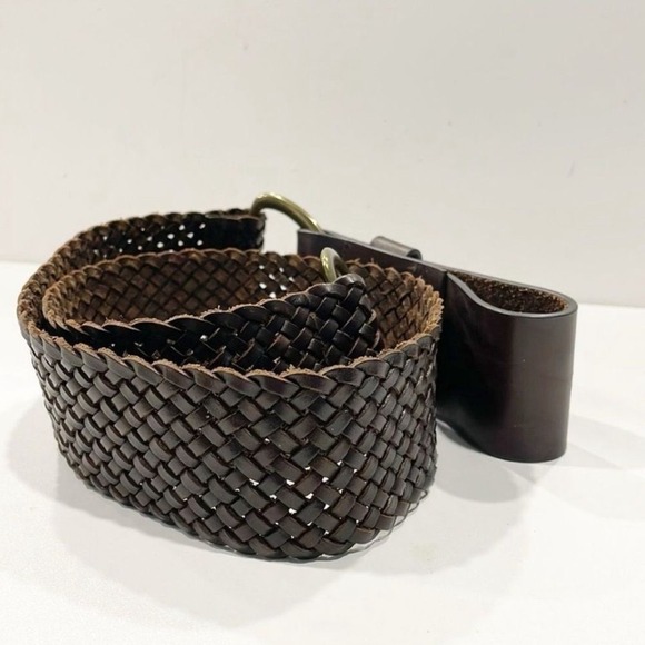 Vintage Y2K J. Crew Braided Woven Genuine‎ Leather Wide Belt Women's Sz M Brown - Picture 3 of 10
